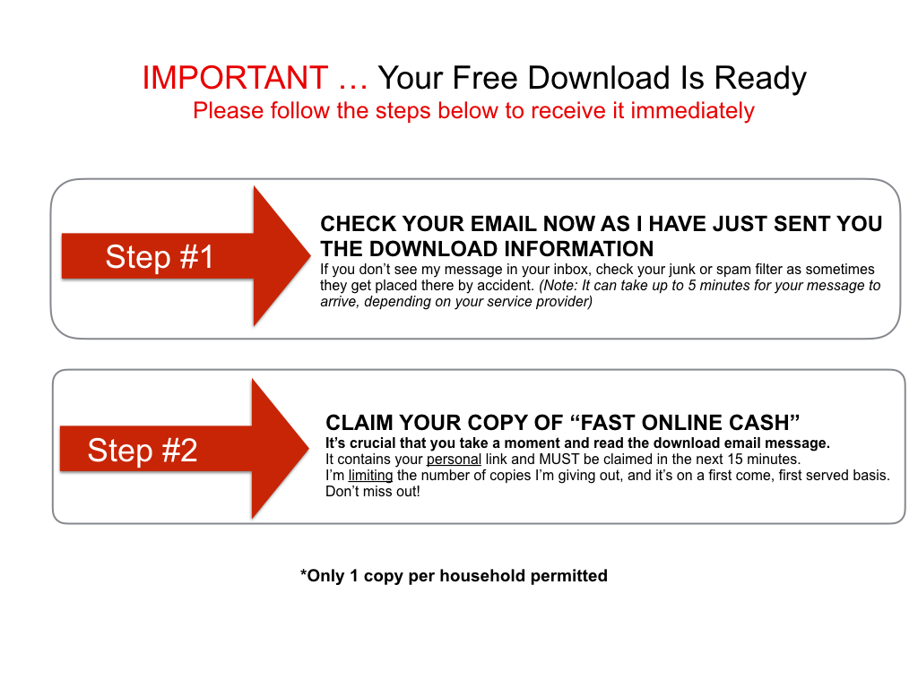 your download is ready. please check your emails, including spam and junk filter. Emails may take up to 5 minutes to arrive. This is your PERSONAL link and it will expire. Only one download per household.