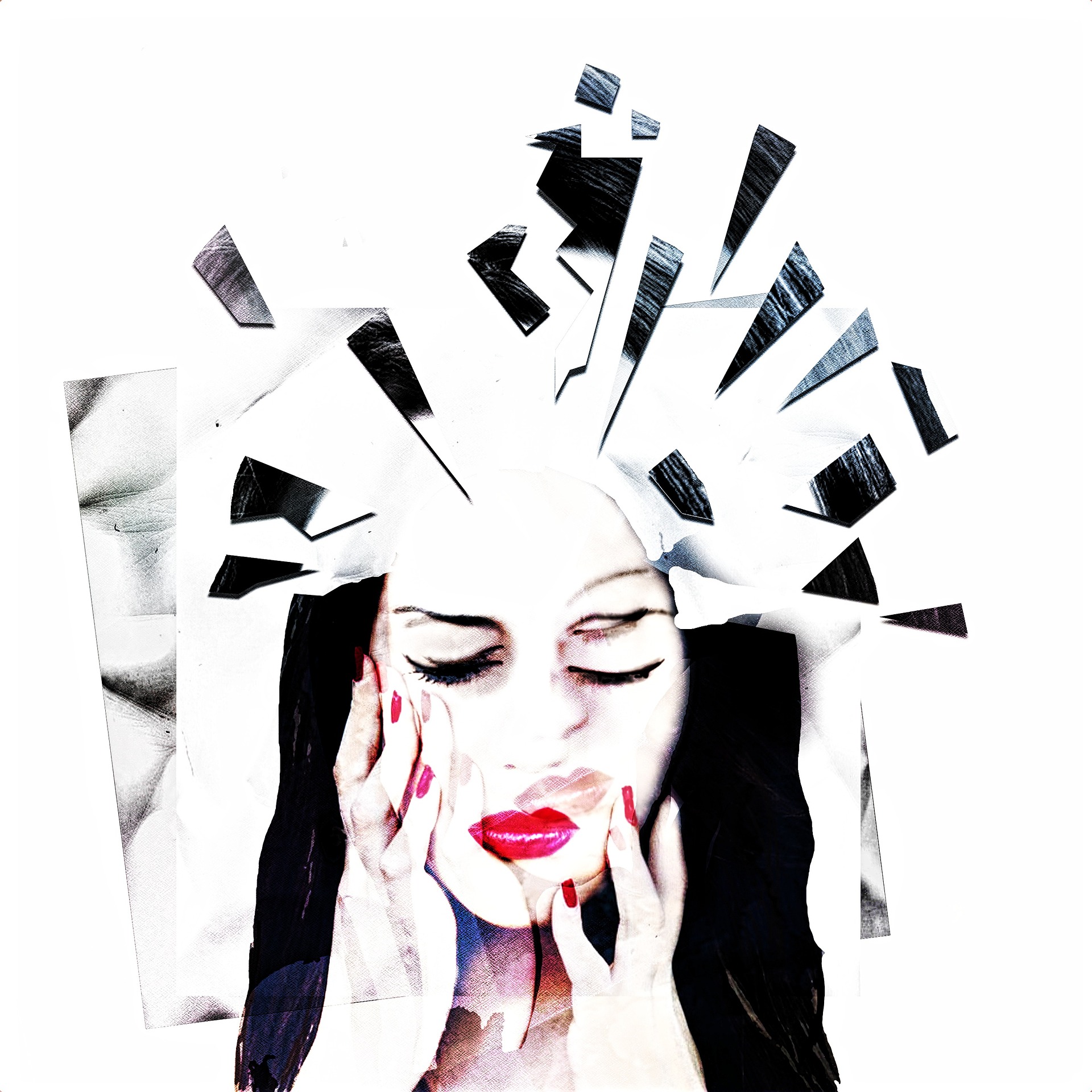 mental-health woman with fragmented head
