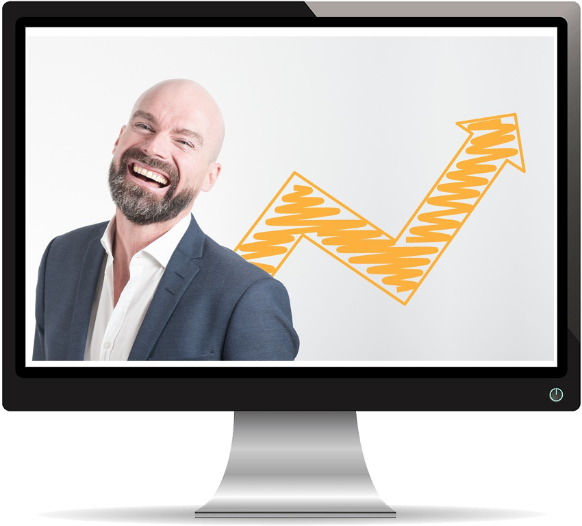 monitor with successful guy