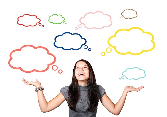 woman with thought bubbles